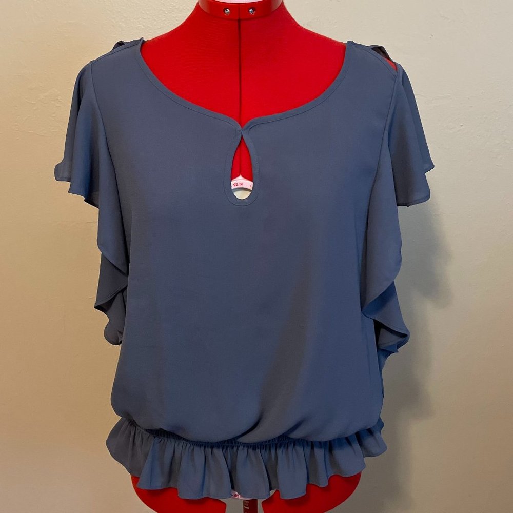Gray Cinched Butterfly Sleeve Blouse
